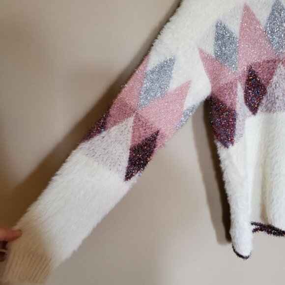 Oc Fuzzy Metallic Tinsel Sweater Size XL argyle - Picture 4 of 8